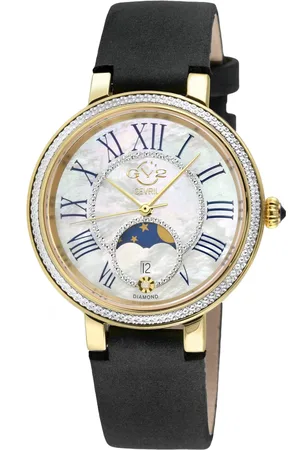 GV2 by Gevril Womens Genoa SS IPYG Case, White MOP Dial, Authentic Handmade Nero Suede Leather Watch - One Size