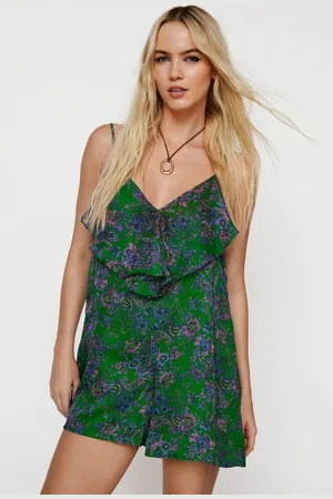NASTY GAL Womens Paisley Printed Ruffle playsuit - - 8