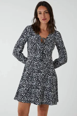 Blue Vanilla Womens Tie Neck Fit And Flare Mini Dress - - 8