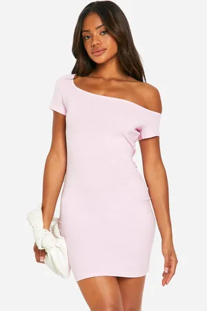 Boohoo Womens Basic Cotton Asymmetric Neck Bodycon Dress - - 18