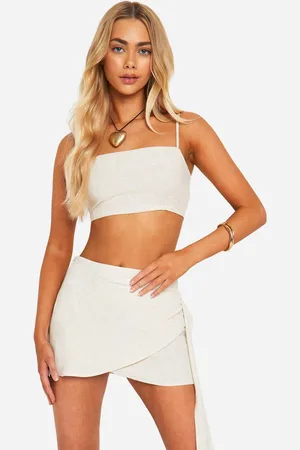 Boohoo Womens Wrap Linen Look Mini Skirt - - 16