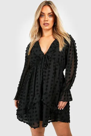 Boohoo Womens Plus Large Dobby Mesh Ruffle Mini Smock Dress - - 26