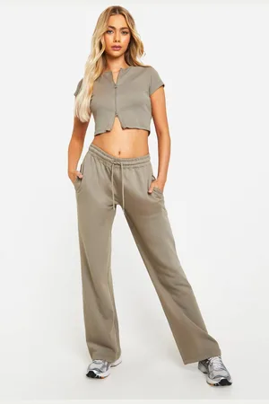 Boohoo Womens Short Sleeve Rib Zip Top And Straight Leg Jogger Set - - XL