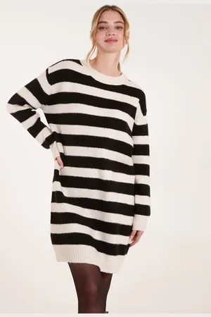 Blue Vanilla Womens Wide Stripe Crew Neck Jumper Dress - - S/M