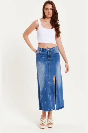 Liquorish Womens Polka Dot Midi Denim Skirt - - 12