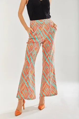 Liquorish Womens Scribble Flare Trousers - 14