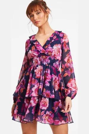 Quiz Womens Chiffon Floral Tiered Skater Mini Dress - 8