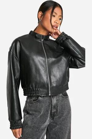 Boohoo Womens Collar Detail Faux Leather Bomber Jacket - - 16