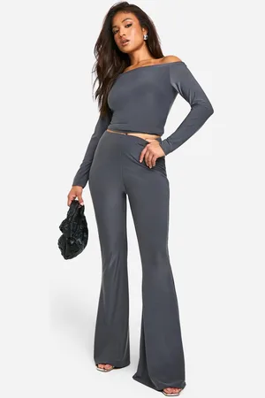 Boohoo Womens Petite Double Slinky Bardot and Flare Set - - 10