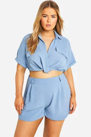 Boohoo Womens Plus Twist Front Short Sleeve Shirt Co-ord - - 24