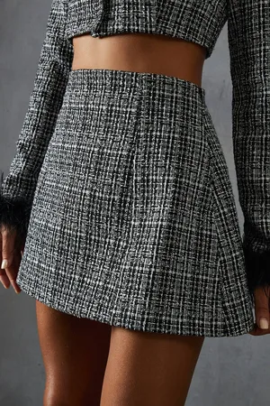 MissPap Womens Boucle High Waist A-line Mini Skirt - - 14