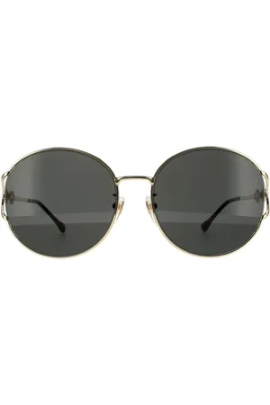 Gucci Womens Round Gold Grey Sunglasses - - One Size