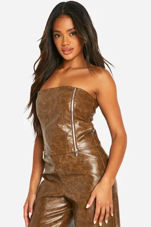 Boohoo Womens Washed Faux Leather Zip Detail Corset - - 16