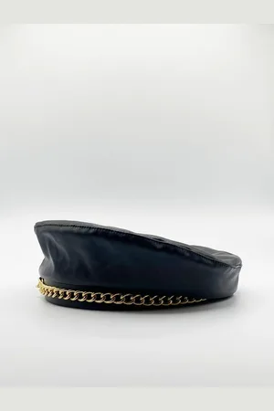 SVNX Womens Zola PU Leather Beret With Gold Metal Chain Detail - - One Size