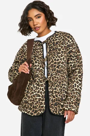Boohoo Womens Tall Leopard Tie Detail Padded Jacket - - 16