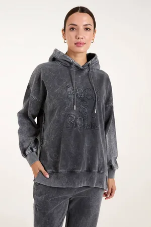 Blue Vanilla Womens Rock & Roll Acid Wash Hoodie - - M/L