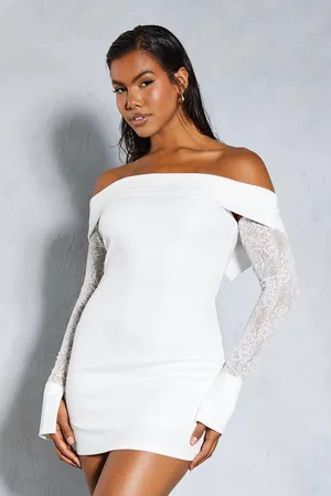 MissPap Womens Lace Bardot Cuff Detail Bodycon Mini Dress - - 14