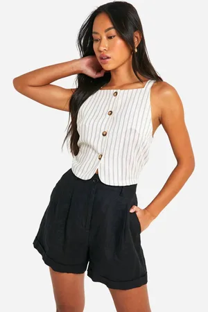 Boohoo Womens Pinstripe Mock Horn Square Neck Waistcoat - - 16