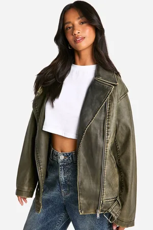 Boohoo Womens Petite Oversized Vintage Faux Leather Biker Jacket - - 16