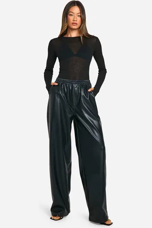 Boohoo Womens Tall Faux Leather Drawstring Wide Leg Trouser - - 8