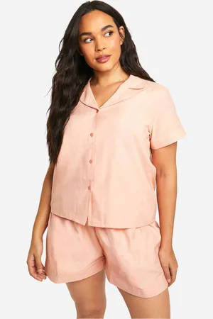 Boohoo Womens Plus Poplin Short Sleeve Shirt And Short Pyjama Set - - 20