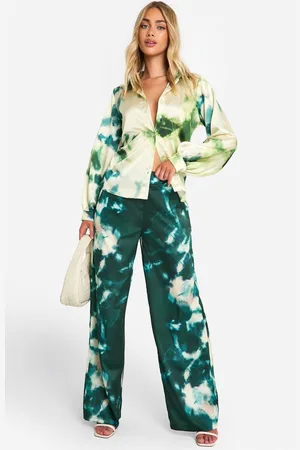 Boohoo Womens Large Scale Tonal Tie Dye Wide Leg Trousers - - 10