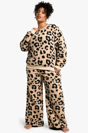 Boohoo Womens Plus Leopard Jumper And Wide Leg Lounge Set - - 16