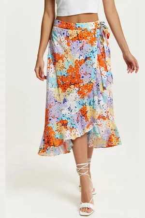 Liquorish Womens Multicolour Floral Print Midi Wrap Skirt - 12