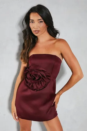 MissPap Womens Premium Satin Floral Bandeau Mini Dress - - 14