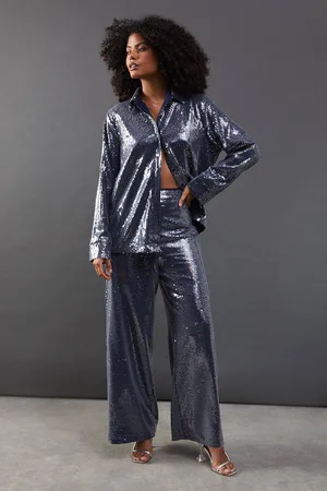 warehouse Womens Sequin High Waist Straight Leg Trouser - - 10