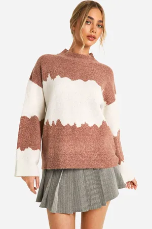 Boohoo Womens Colour Block Abstract Stripe Oversized Jumper - - M