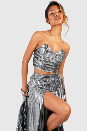 Boohoo Womens Pleated Metallic Sweetheart Neck Corset - - 14