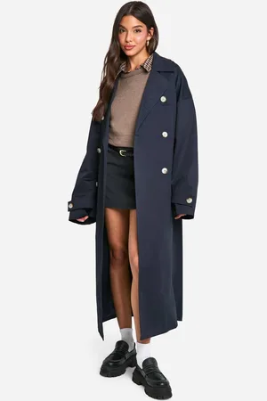Boohoo Womens Oversized Double Breast Belted Cinched Back Trench Coat - - 16