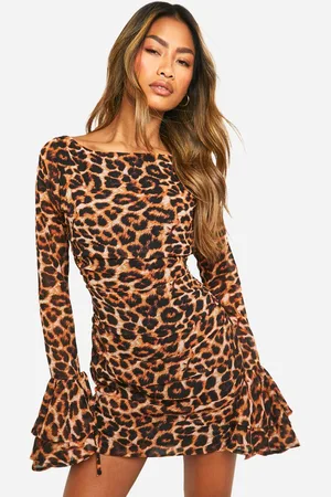 Boohoo Womens Leopard Chiffon Ruffle Mini Dress - - 18