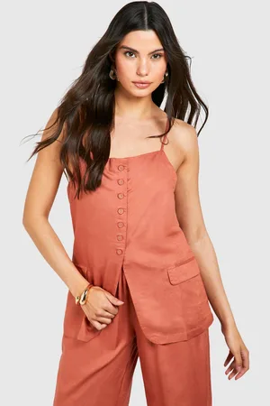 Boohoo Womens Linen Look Button Front Longline Waistcoat - - 14