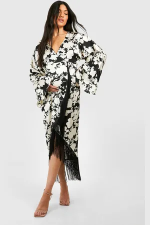 Boohoo Womens Maternity Floral Print Tassel Hem Wrap Dress - - 8