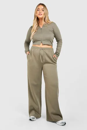 Boohoo Womens Plus Double Zip Long Sleeve Rib Top And Straight Leg Jogger Set - - 28