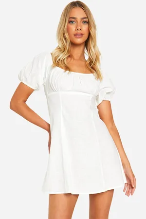 Boohoo Womens Cotton Blend Puff Sleeve Skater Dress - - 18