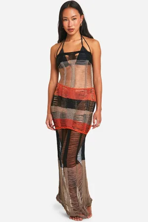 Boohoo Womens Ladder Knit Colour Block Beach Maxi Dress - - M