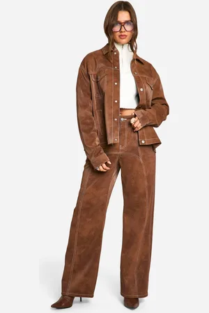 Boohoo Womens Contrast Trim Vintage Look Faux Leather Trousers - - 14