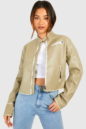 Boohoo Womens Fitted Moto Vintage Look Faux Leather Jacket - - 14