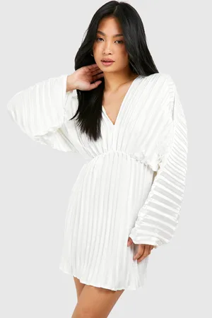 Boohoo Womens Petite Pleated Satin Batwing Mini Dress - - 14