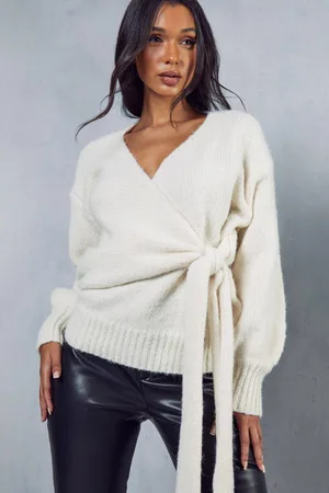 MissPap Womens Oversized Fluffy Knit Tie Detail Cardigan - - M/L