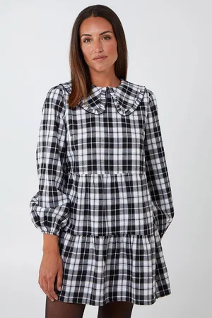 Blue Vanilla Womens Frill Collar Check Smock Dress - - 8