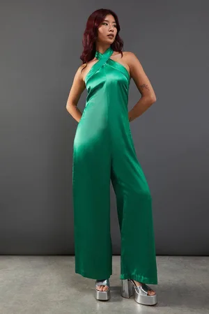 warehouse Womens Satin Halterneck Jumpsuit - - 16