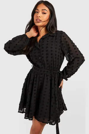 Boohoo Womens Petite Dobby Belted Skater Dress - - 12