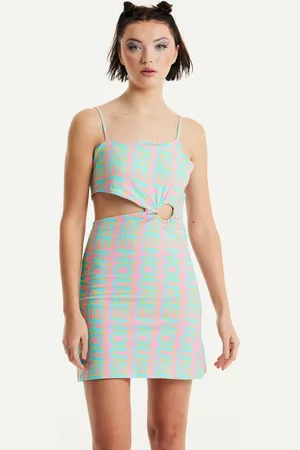 House of Holland Womens Logo Printed Jersey Mini Dress in Blue and Pink - - S