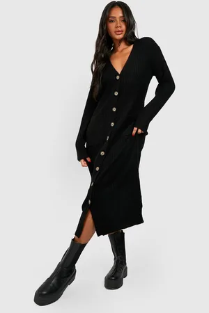 Boohoo Womens Soft Knit Button Through Midi Knitted Dress - - S