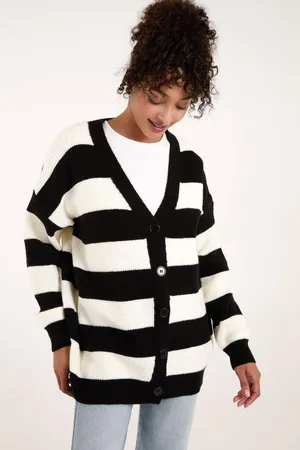 Blue Vanilla Womens Stripe V Neck Cardigan - - One Size