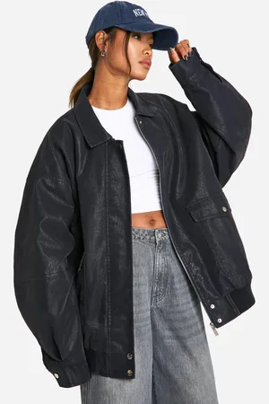 Boohoo Womens Vintage Look Faux Leather Oversized Bomber Jacket - - 14